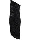 Norma Kamali Diana One-shoulder Ruched Metallic Stretch-jersey Dress In Black