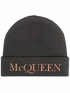 Alexander Mcqueen Logo-embroidered Wool And Cashmere-blend Beanie In Kaki Beige