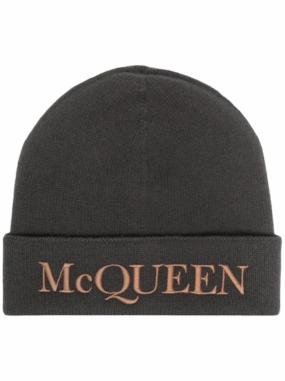 Alexander Mcqueen Logo-embroidered Wool And Cashmere-blend Beanie In Khaki