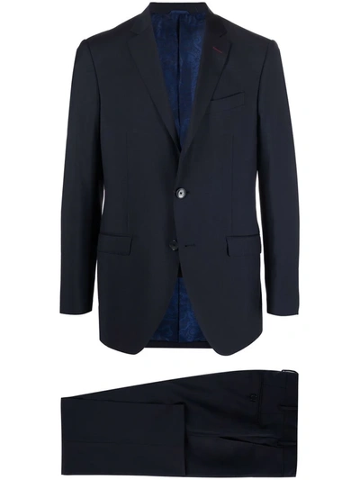 Etro Wool Suit With Double Lining In Navy Blue