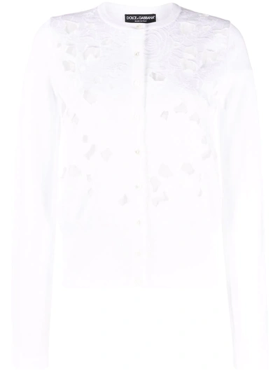 Dolce & Gabbana Floral-embroidery Openwork Cardigan In White