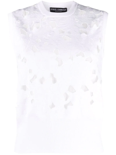Dolce & Gabbana Floral Embroidered Cutout Sleeveless Top In White