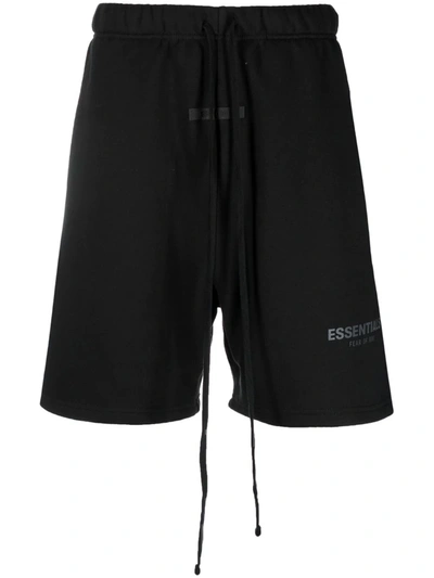 Essentials Logo-print Drawstring Track Shorts In Black