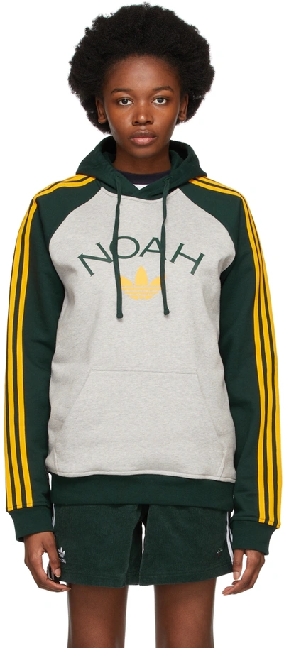 Noah Green Adidas Originals Edition Stripes Hoodie In Medium Grey Heather