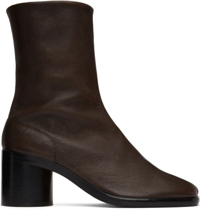 Maison Margiela Brown Mid Heel Tabi Ankle Boots In Black