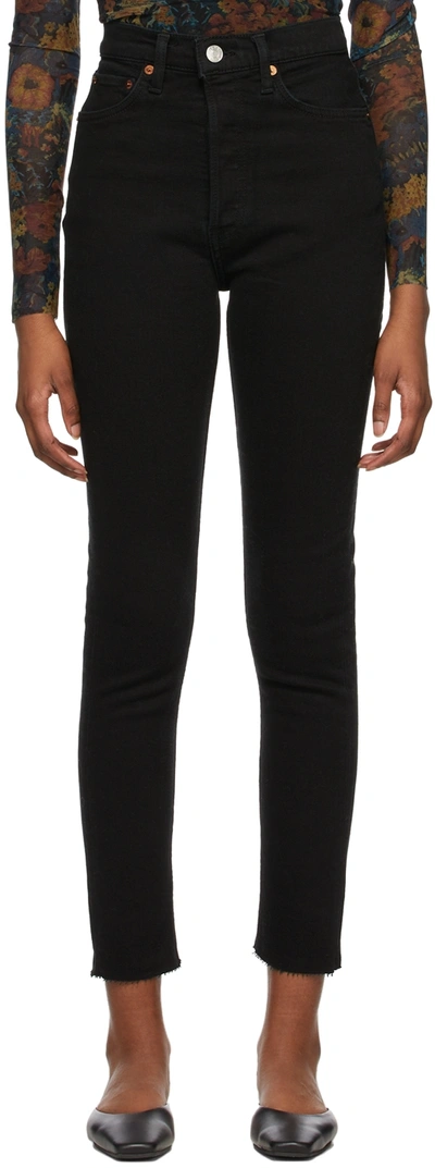 Re/done 90s Comfort Stretch High-rise Ankle Crop Skinny Jeans In Noir