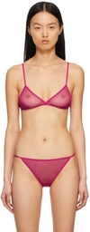 Saint Laurent Monogram Bra In Tulle Jersey In 5483 Fuchsia/rouge