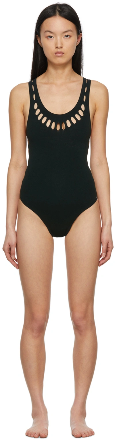 Alaïa Cutout Racerback One-piece Swimsuit In Vert Fonce