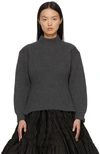 ALAÏA GREY HIGH NECK RIB KNIT SWEATER