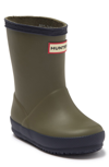 Hunter First Classic Waterproof Rain Boot In Olive/ Midnight