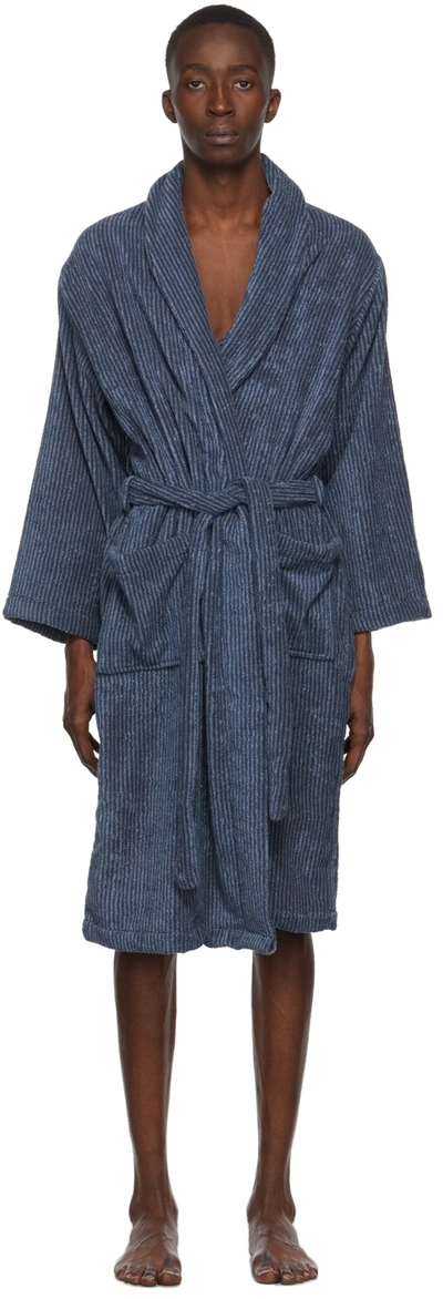 Cleverly Laundry Striped Cotton-terry Bathrobe In Navy