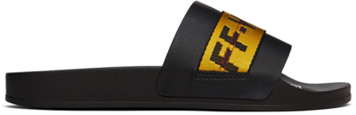 Off-white Black Industrial Belt Sliders In Black+yellow
