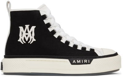 Amiri Ma Court Leather-trimmed Canvas High-top Sneakers In Black White