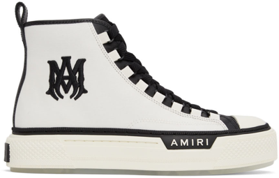Amiri Ma Court Leather And Canvas High-top Trainers In White / Black