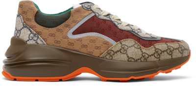 Gucci Brown Gg Rhyton Low Top Sneakers In Multicolor