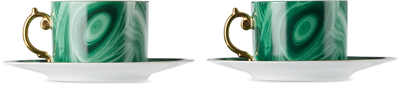 L'objet Green Malachite Tea Cup & Saucer Set, 8 oz In Green/gold