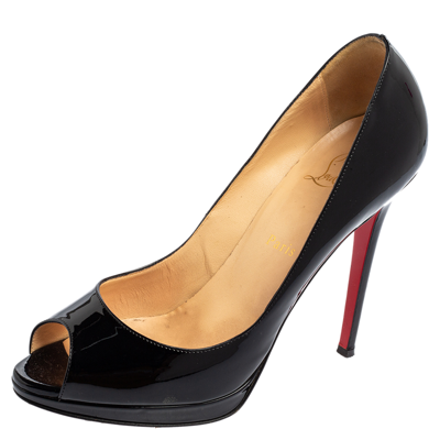 Pre-owned Christian Louboutin Black Patent Leather Peep-toe Platform Pumps Size 40