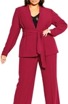City Chic Elegance Tie Front Blazer In Sangria
