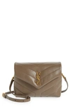 Saint Laurent Loulou Toy Ysl Matelasse Calfskin Envelope Crossbody Bag In Greyish Brown