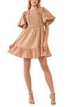 English Factory Puff Sleeves Mini Dress In Taupe