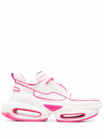 Balmain White And Pink B-bold Chunky Leather Sneakers
