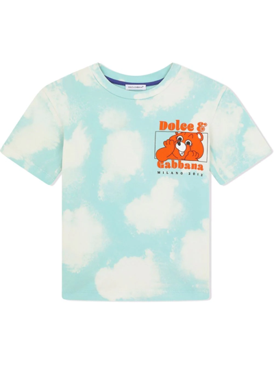Dolce & Gabbana Kids' Cloud-graphic Bear Logo T-shirt In Blue