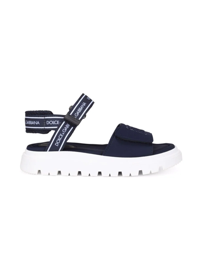 Dolce & Gabbana Kids' Logo-print Touch-strap Sandals In Blue