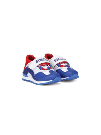 Dolce & Gabbana Kids' Colourblock Touch-strap Sneakers In Blue