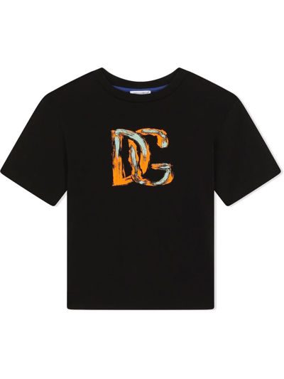 Dolce & Gabbana Kids' Painted Logo T-shirt In Black