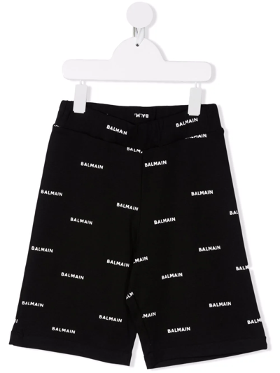 Balmain Kids' Logo Print Bicycle Shorts In Black