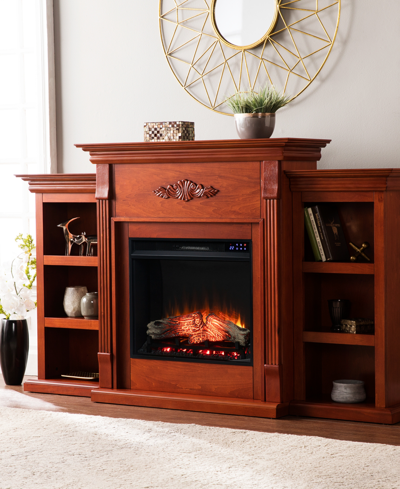 Southern Enterprises Teni Bookcase Electric Fireplace In Glazed Pine Finish