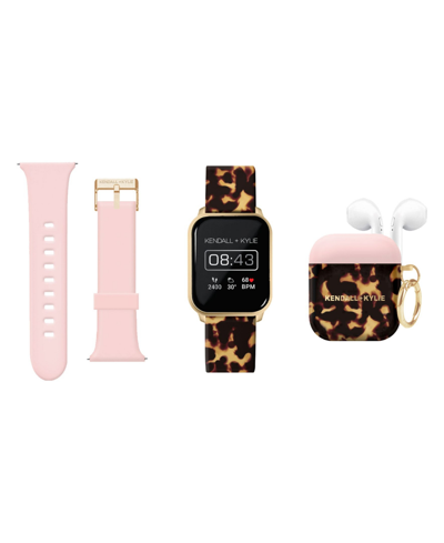 American Exchange Unisex Kendall + Kylie Multicolor Silicone Strap Smartwatch Set In Blush/leopard