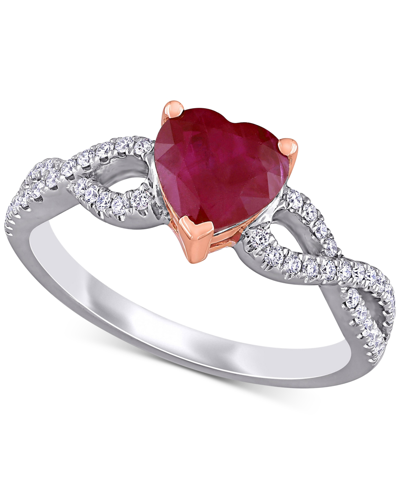 Macy's Ruby (1-3/4 Ct. T.w.) & Diamond (1/4 Ct. T.w.) Heart Ring In 14k Rose & White Gold