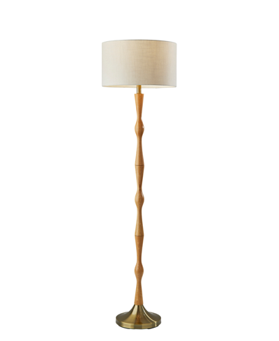 Adesso Eve Floor Lamp In Natural Oak Wood With Brass Accent