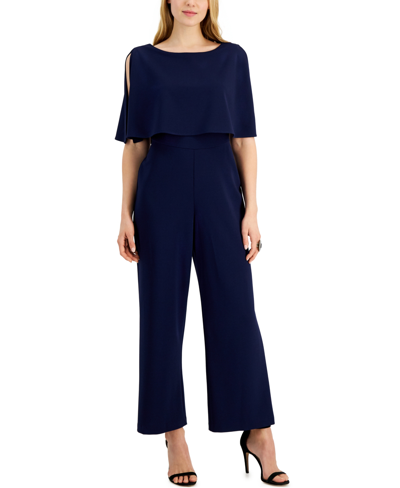 Connected Overlay Wide-leg Jumpsuit In Navy
