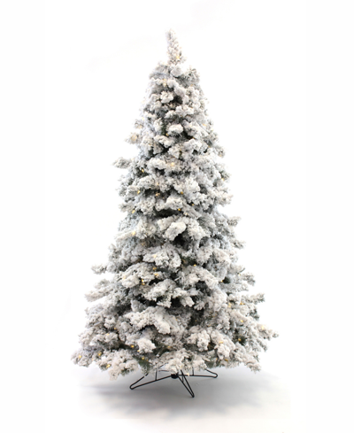 Perfect Holiday 7.5' Pre-lit Flocked Christmas Tree With Warm White Led Lights In Evergreen