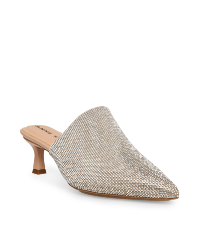 Anne Klein Impress Kitten Heel Evening Mules In Clear Crystals