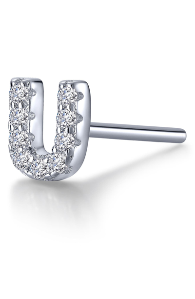 Lafonn Platinum Bonded Sterling Silver Simulated Diamond Single Initial Stud Earring In White-u