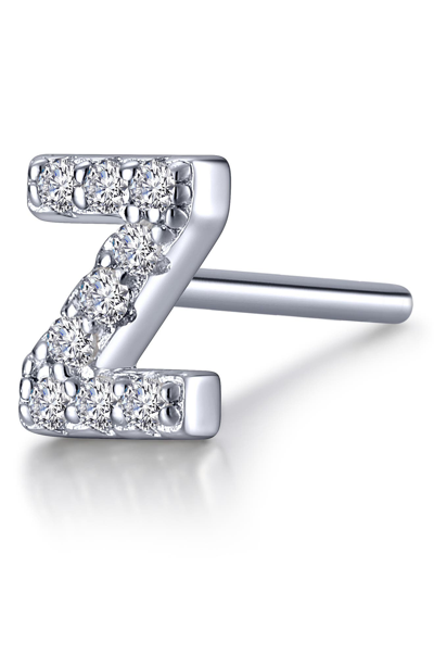Lafonn Platinum Bonded Sterling Silver Simulated Diamond Single Initial Stud Earring In White-z