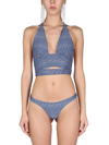 Magda Butrym Bikini Top With All Over Logo In Blu