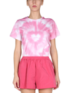 RED VALENTINO COTTON JERSEY T-SHIRT WITH HEART TIE DYE PRINT