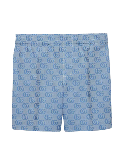 Gucci Babies' Double G 印花短裤 In Azzurro