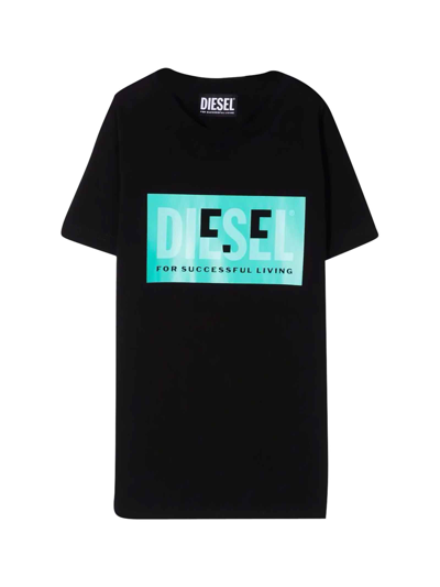 Diesel Black Teen T-shirt With Frontal Print In Nero