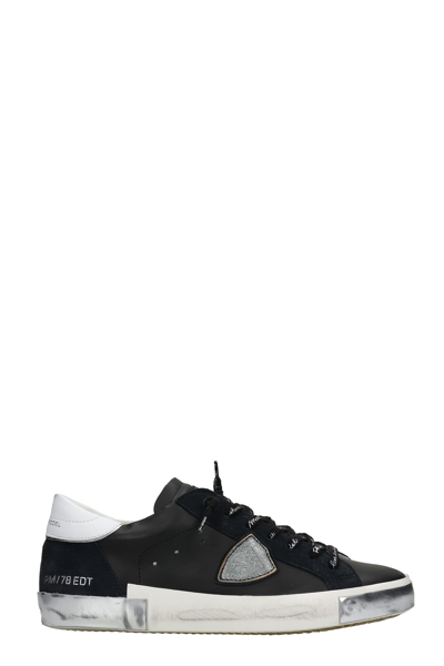 Philippe Model Prsx Low Sneakers In Black Suede And Leather