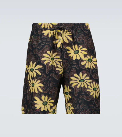 Nanushka Doxxi Straight-leg Printed Linen-blend Voile Drawstring Shorts In Black