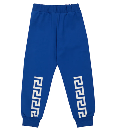Versace Kids' 希腊风图案印花运动裤 In Blue