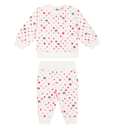 Monnalisa X Chiara Ferragni Baby Printed Jumper And Sweatpants Set In Bianco