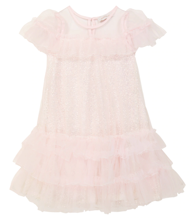 Monnalisa Kids' Embellished Tulle Dress In Panna+rosa