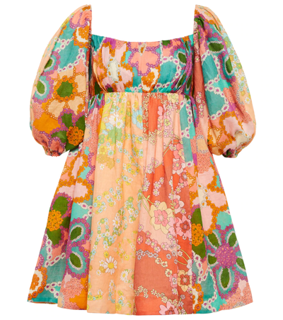 Zimmermann Lola Gathered Floral-print Linen Mini Dress In Multi