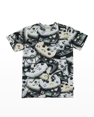 Molo Kids' Boy's Ralphie Game Controller Printed T-shirt In Grey